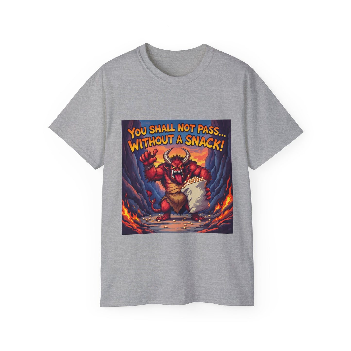 Graphic Tee You Shall Not Pass Without a Snack Balrog Design