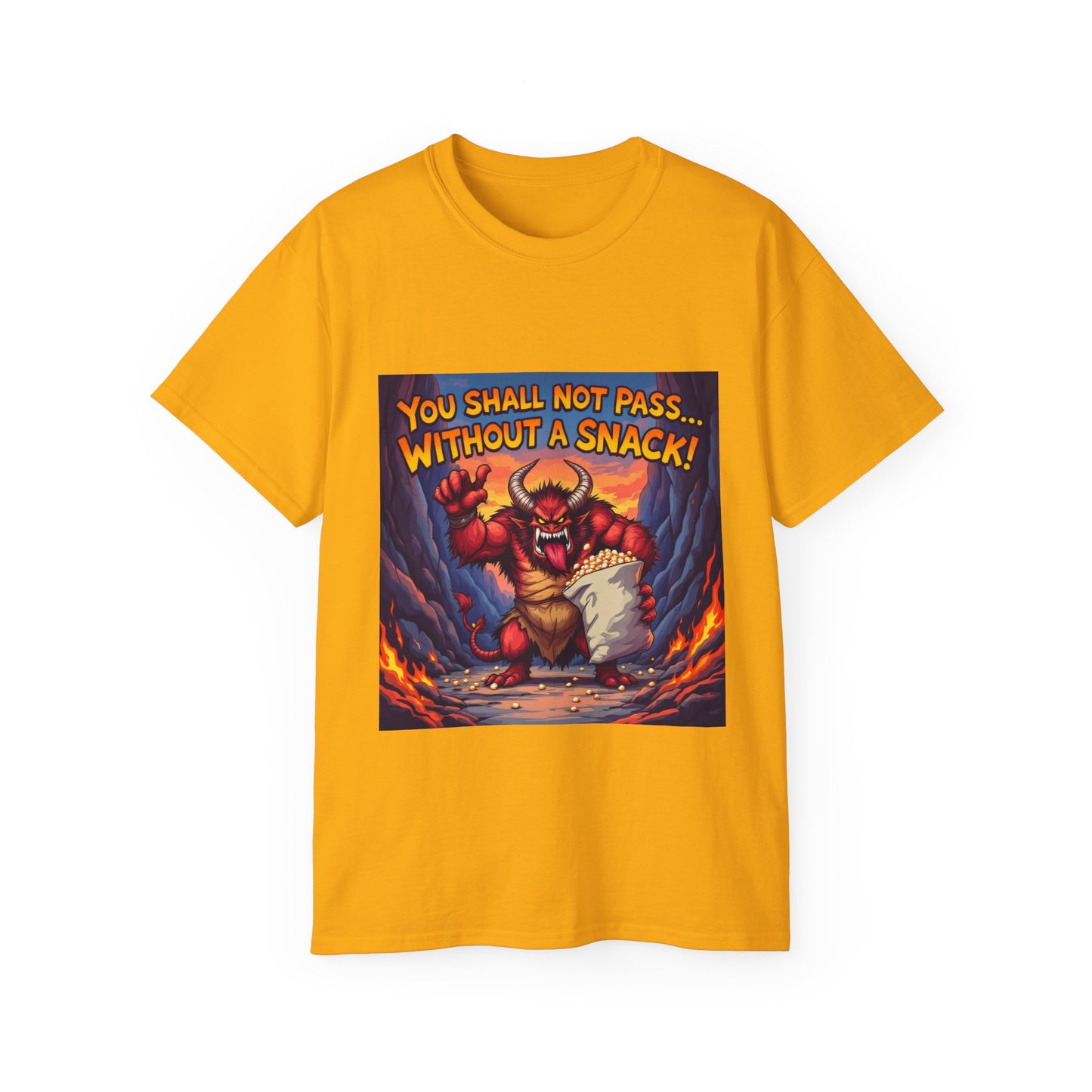 Graphic Tee You Shall Not Pass Without a Snack Balrog Design