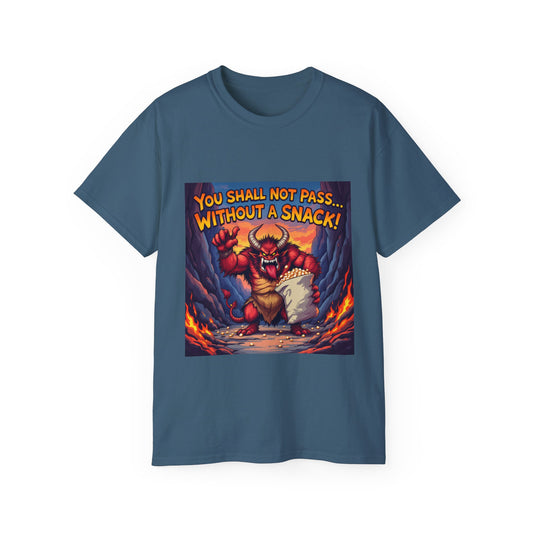 Graphic Tee You Shall Not Pass Without a Snack Balrog Design