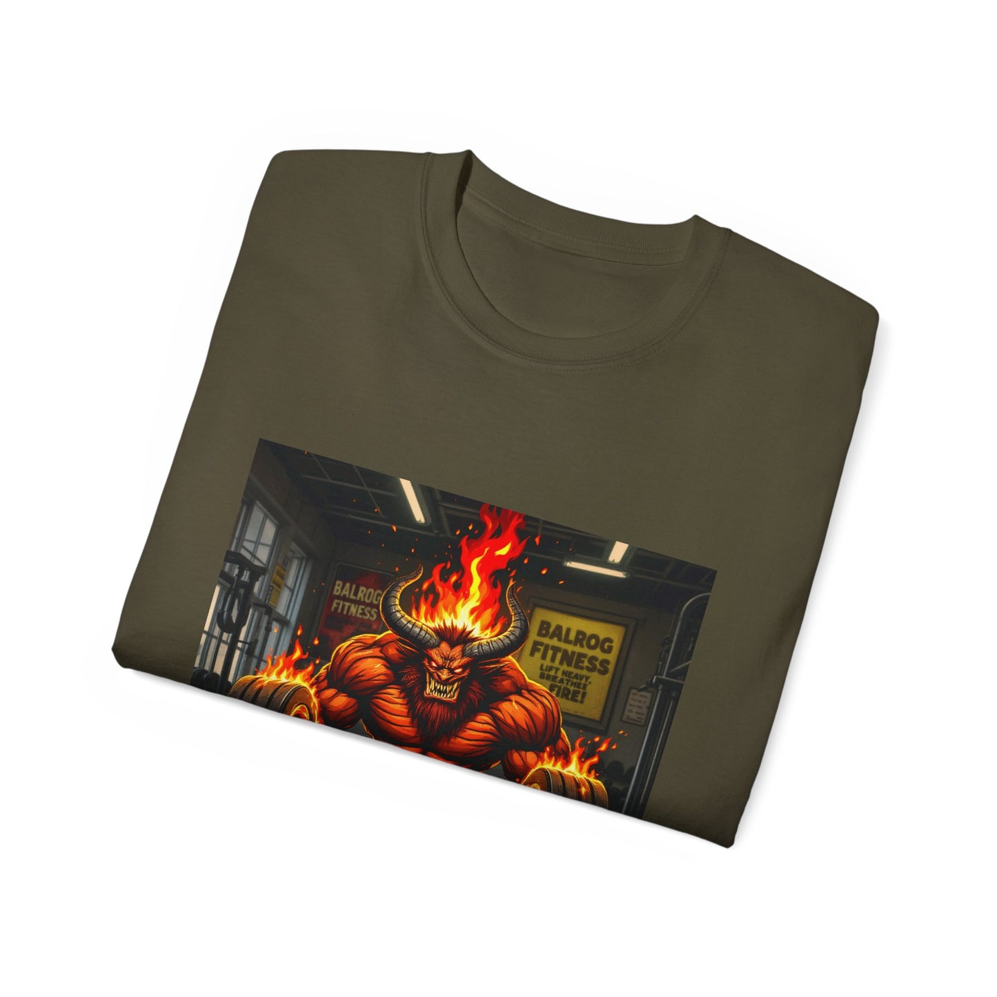 Balrog Fitness Unisex Tee: Lift Heavy, Breathe Fire Gym Shirt