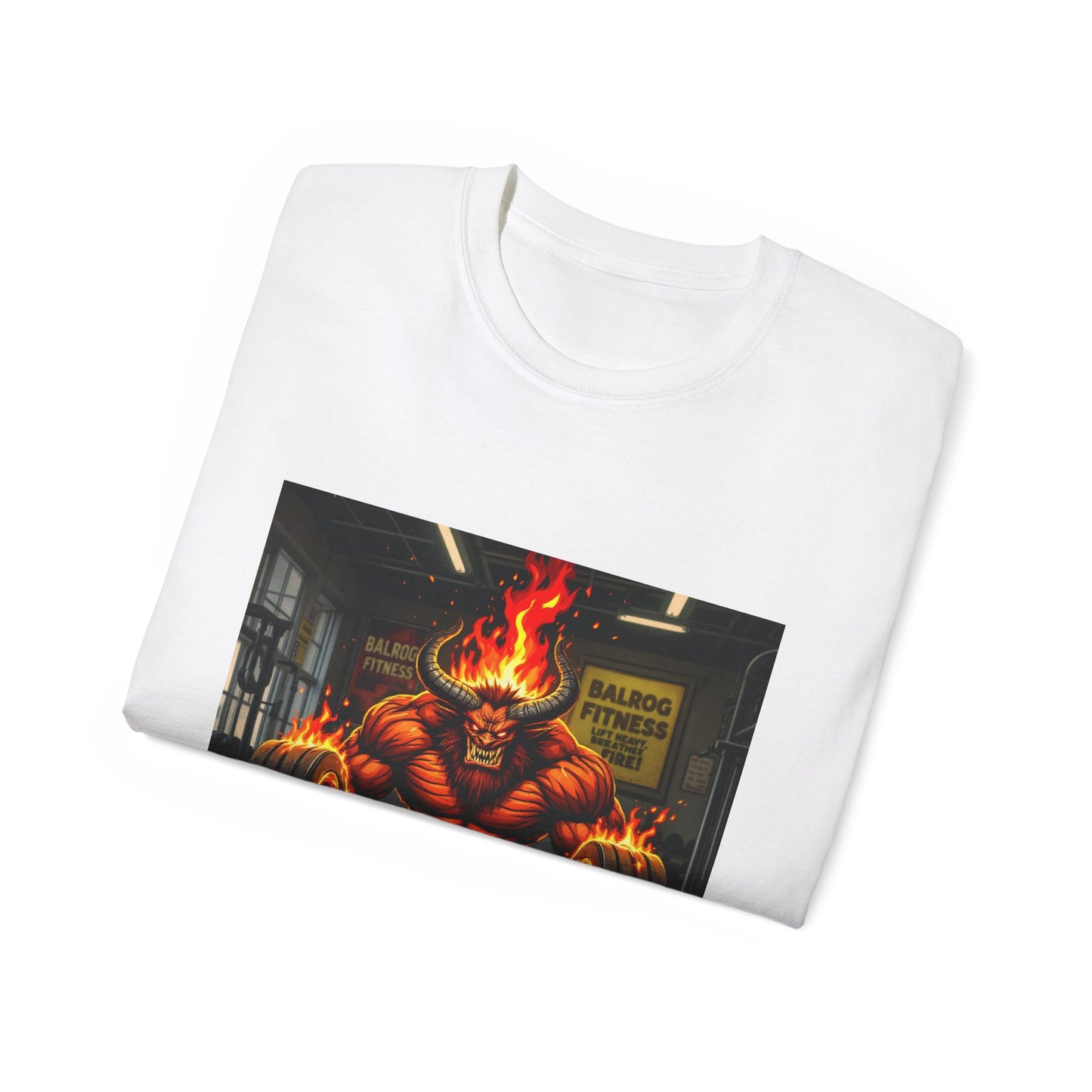 Balrog Fitness Unisex Tee: Lift Heavy, Breathe Fire Gym Shirt