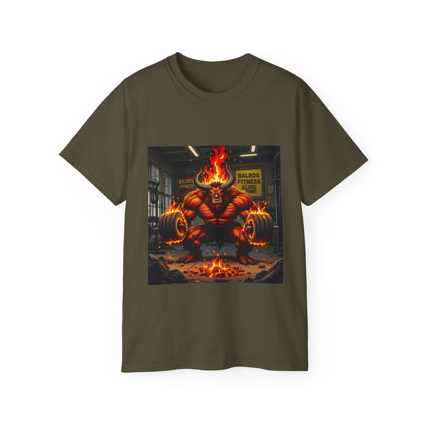 Balrog Fitness Unisex Tee: Lift Heavy, Breathe Fire Gym Shirt