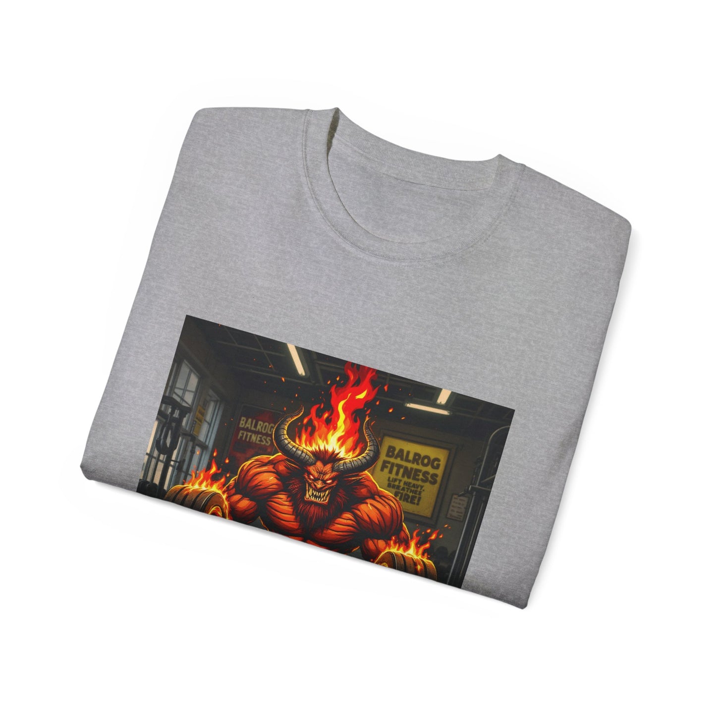 Balrog Fitness Unisex Tee: Lift Heavy, Breathe Fire Gym Shirt