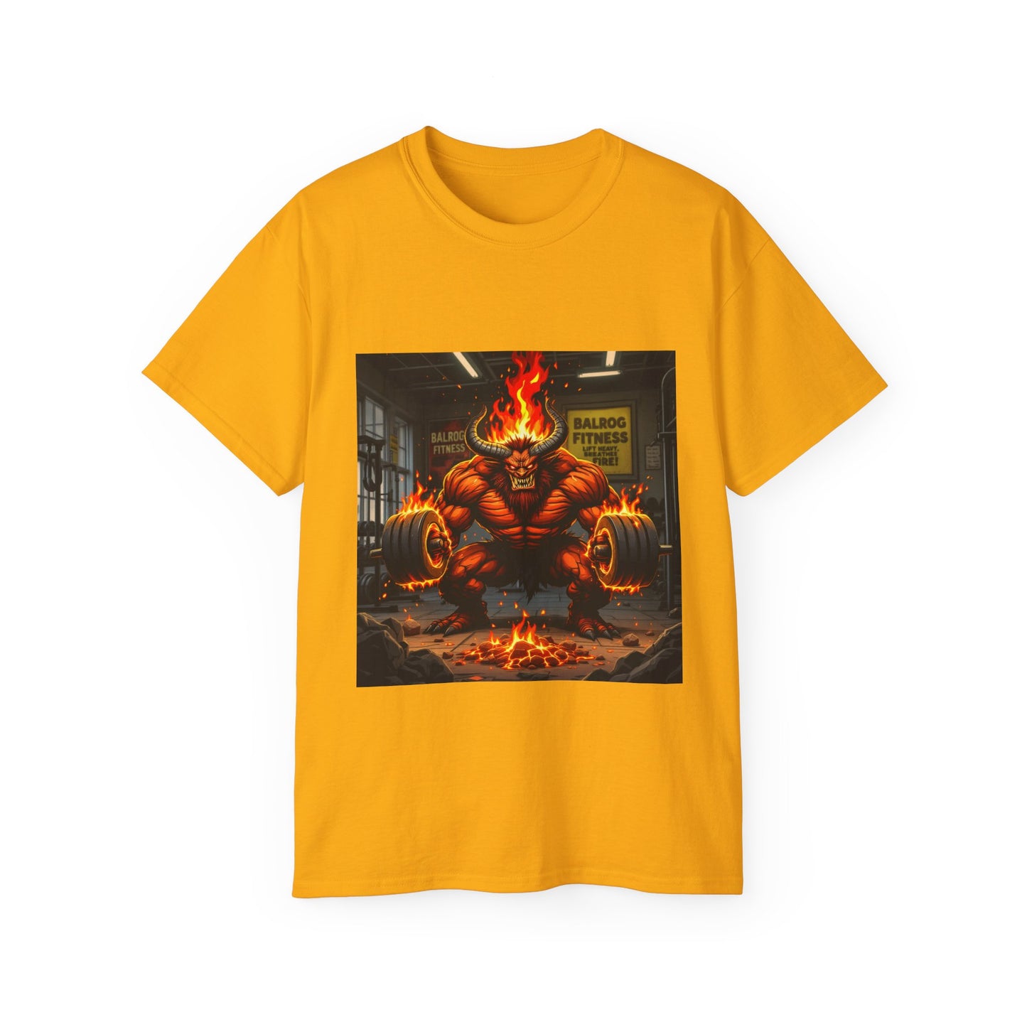 Balrog Fitness Unisex Tee: Lift Heavy, Breathe Fire Gym Shirt