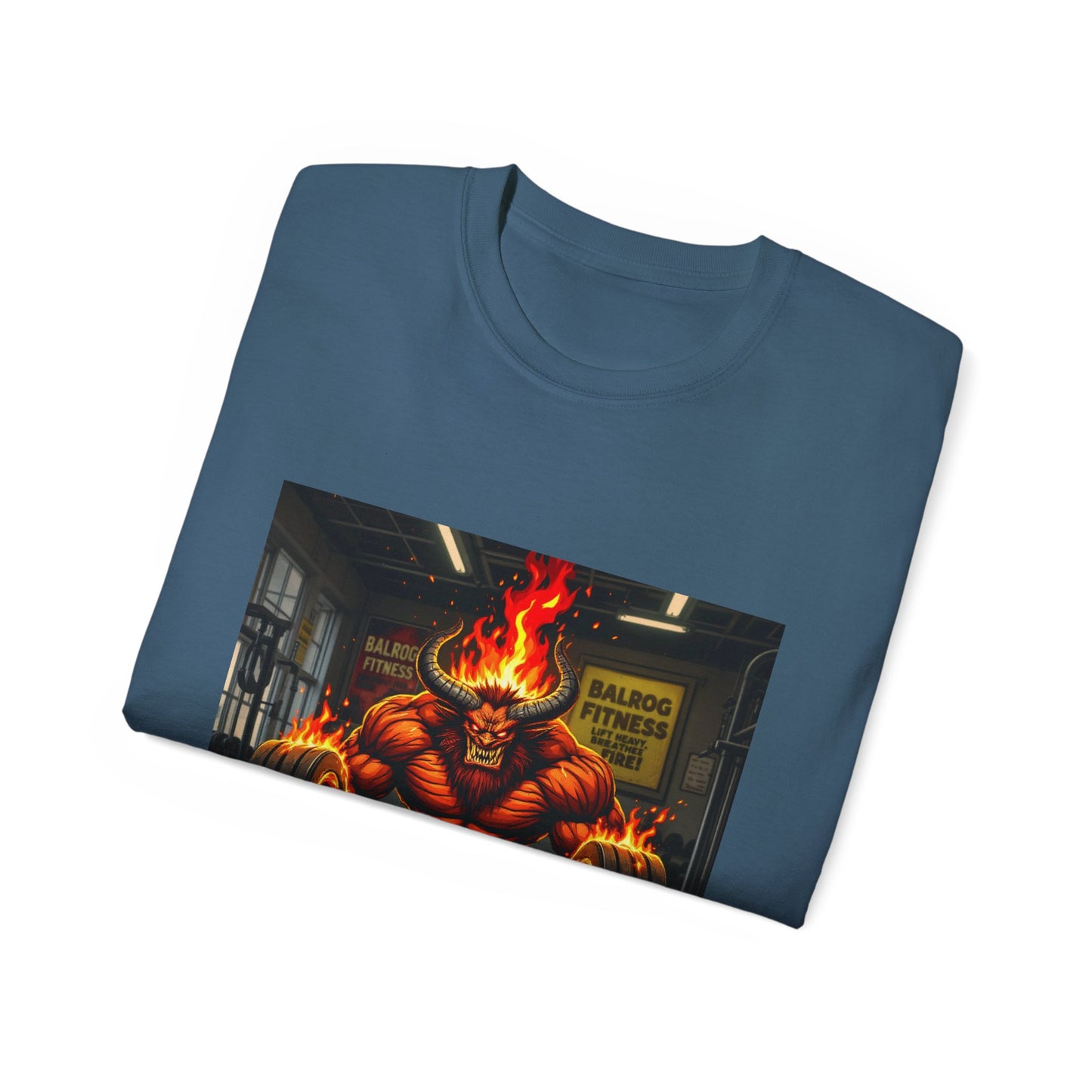 Balrog Fitness Unisex Tee: Lift Heavy, Breathe Fire Gym Shirt