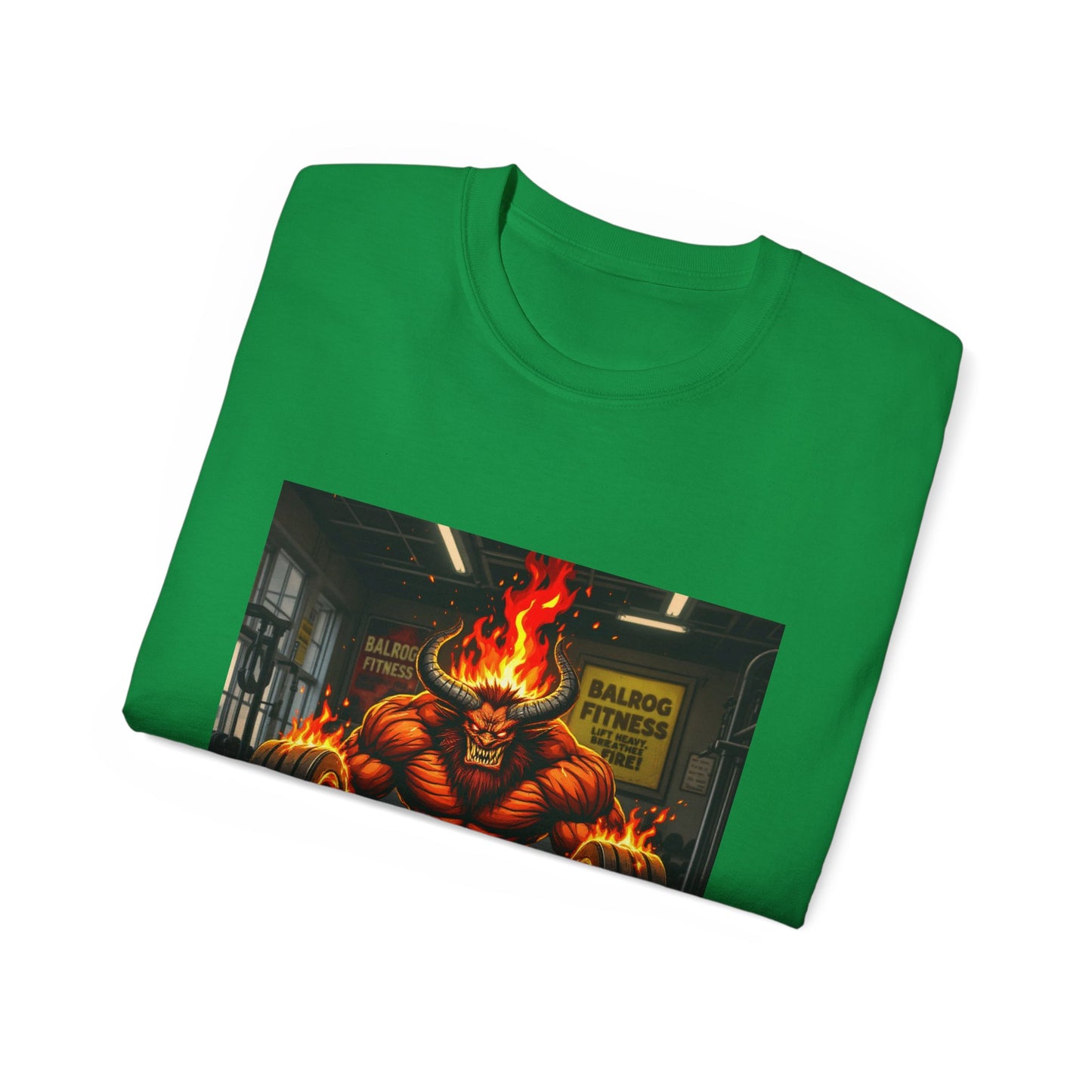 Balrog Fitness Unisex Tee: Lift Heavy, Breathe Fire Gym Shirt