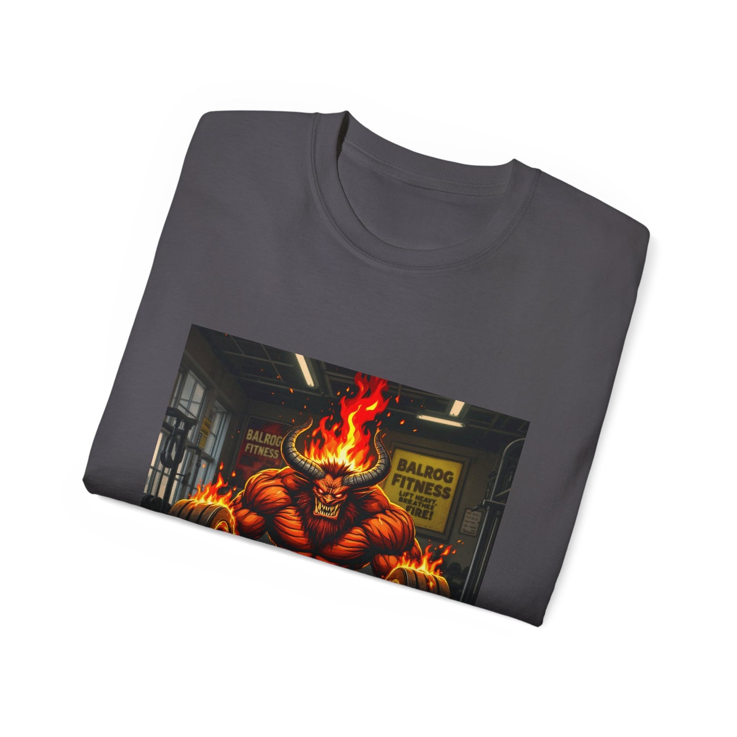 Balrog Fitness Unisex Tee: Lift Heavy, Breathe Fire Gym Shirt