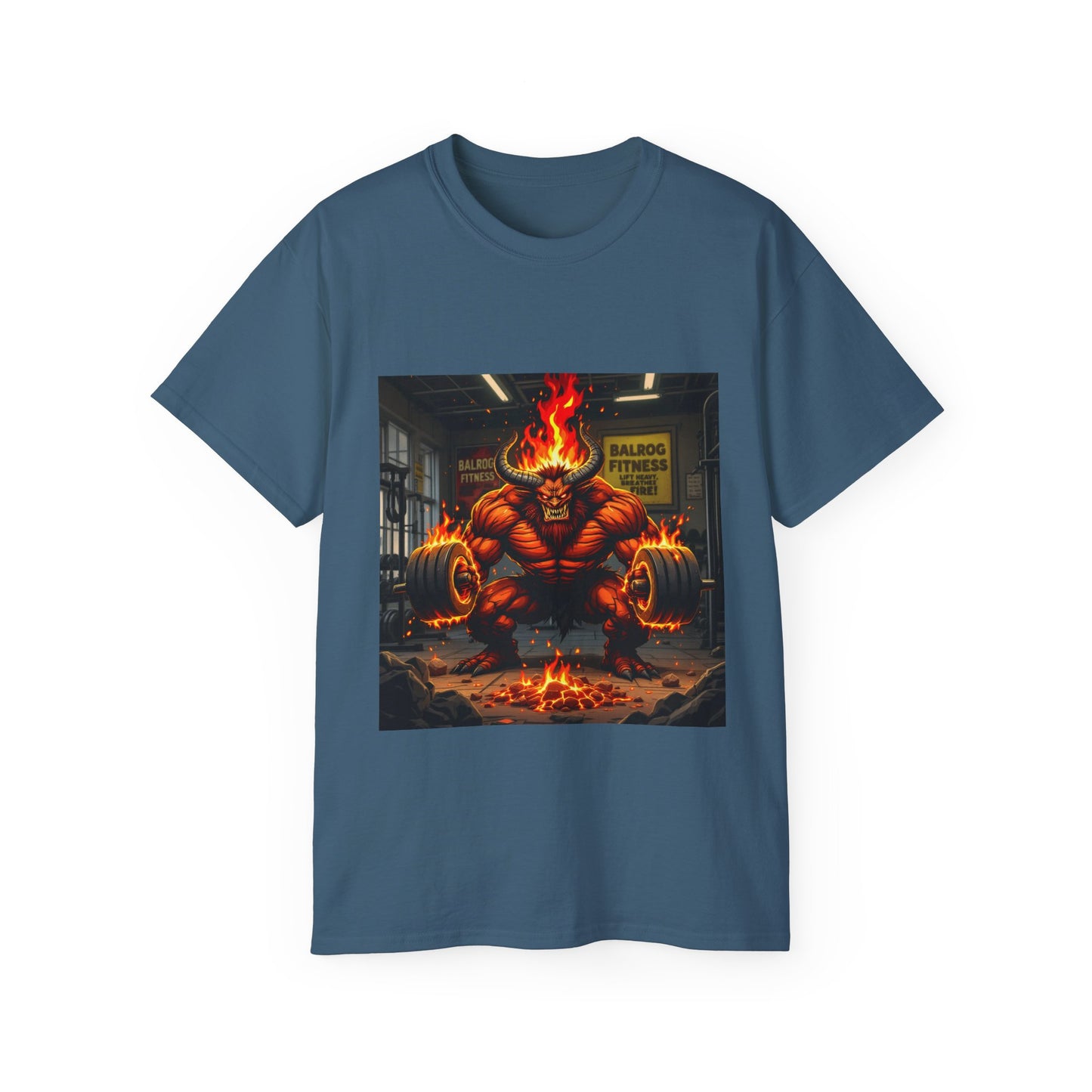 Balrog Fitness Unisex Tee: Lift Heavy, Breathe Fire Gym Shirt