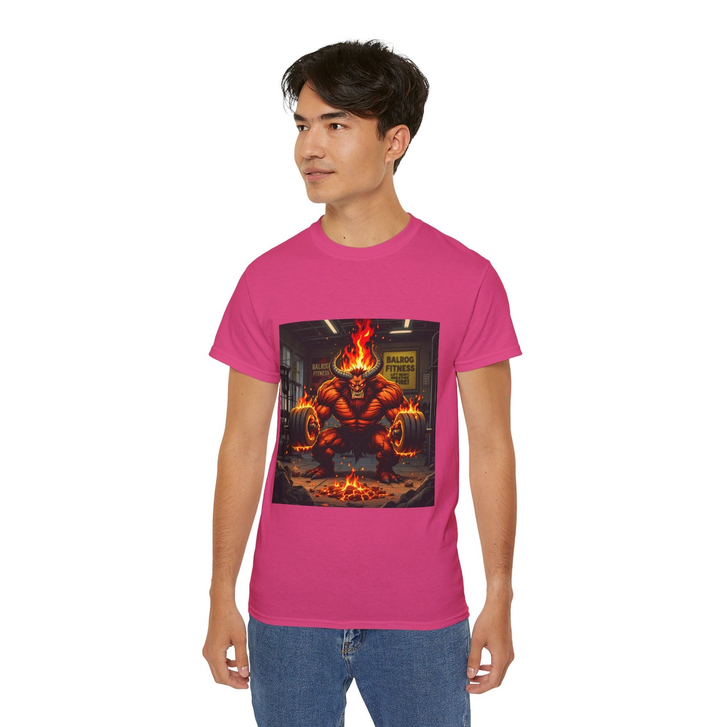 Balrog Fitness Unisex Tee: Lift Heavy, Breathe Fire Gym Shirt